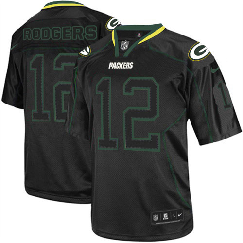 Men's Elite Aaron Rodgers Nike Jersey Lights Out Black - #12 NFL Green Bay Packers